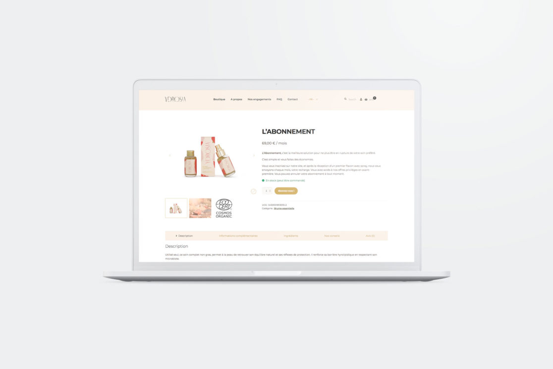Site ecommerce Ydrosia cosmétique bio