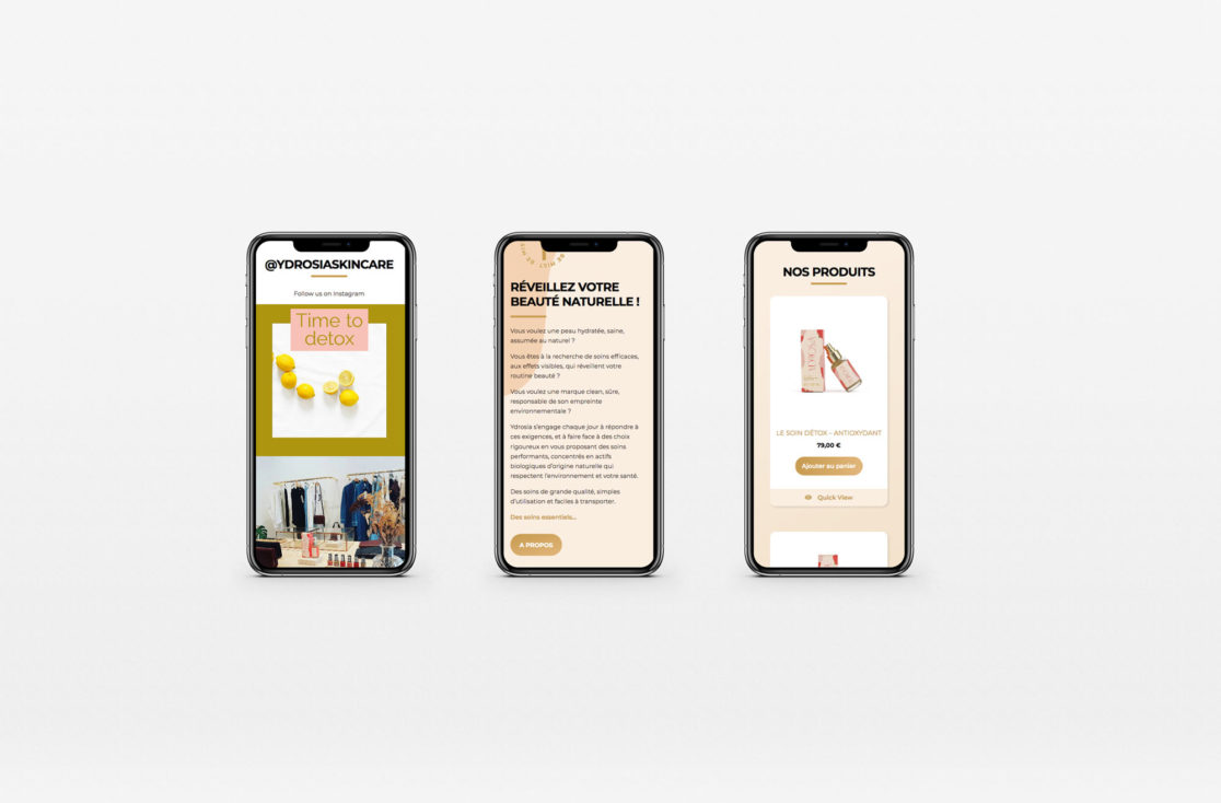 Site ecommerce Ydrosia cosmétique bio